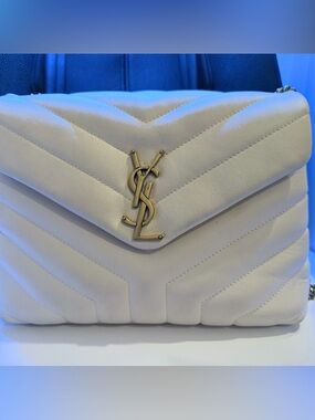 Saint Laurent Cream Quilted Envelope Clutch with Gold YSL Logo